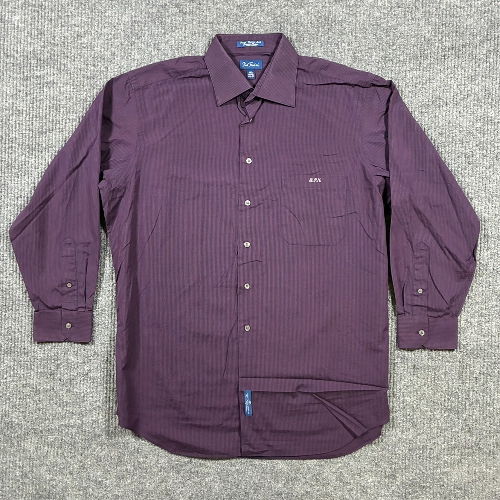 Paul Fredrick Mens Dress Shirt 16.5-33 Purple Striped Italian Cotton Long Sleeve